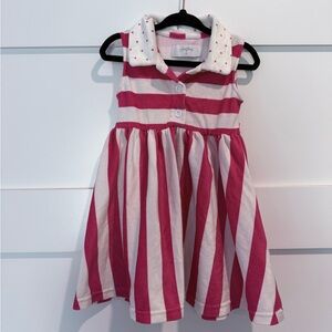SweetHoney Red and White Striped Dress with Polka Dot Collar